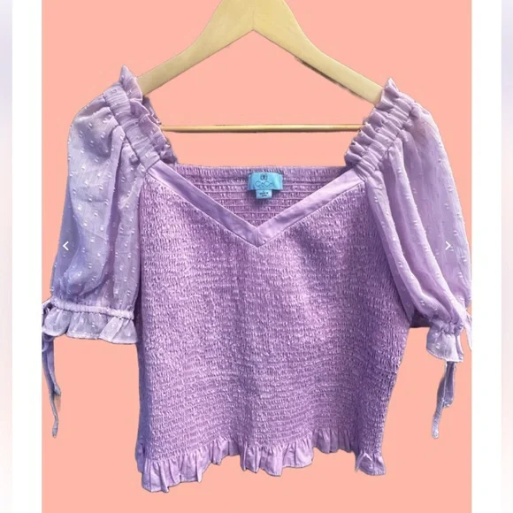 CeCe Lavender Puff Sleeve Smocked Top NOWT Size XS - Picture 1 of 8